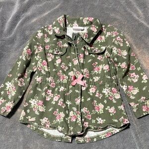 Little Lass Green Floral Jacket with Pink Details